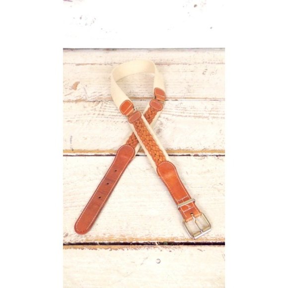 Vintage woven tan leather/canvas belt/braided chord belt/30"/32" waist - Picture 2 of 5